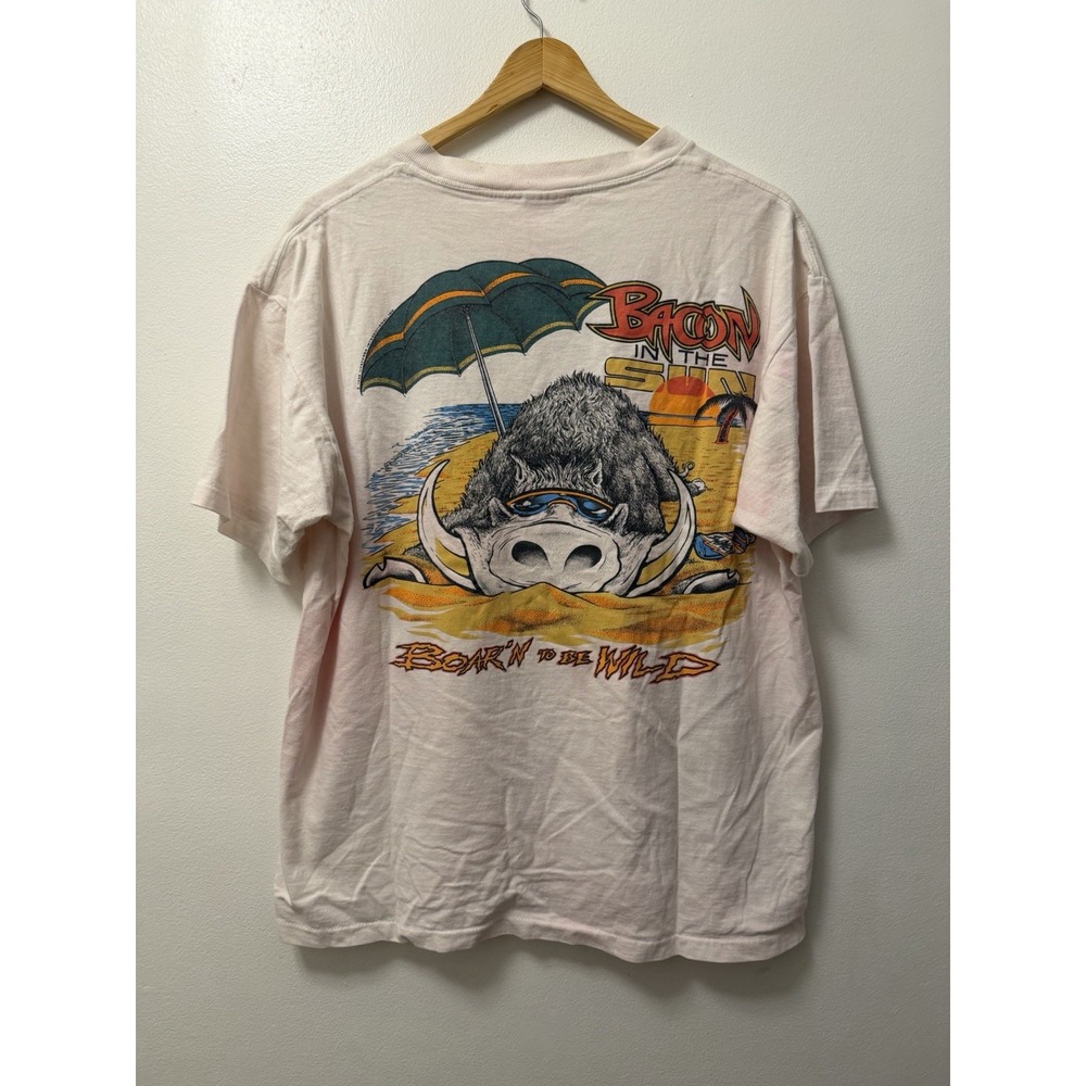 VTG Lifeforms Bacon In The Sun Born To Be Wild Pink Tie Dye T Shirt Men's L 90s